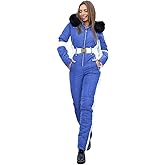 Yousify Womens Snow Suits Winter Ski Suit Onesie Outdoor Sports Waterproof Snowsuit Removable Faux Fur Collar Coat Jumpsuit