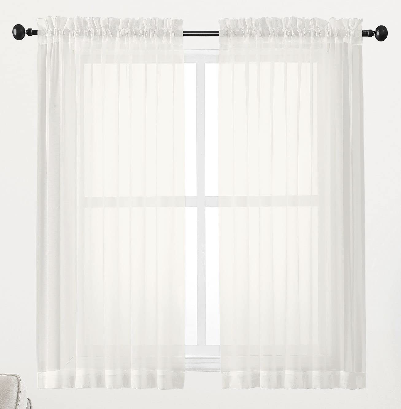 Photo 1 of Chyhomenyc Ivory Sheer Window Curtain Panels 45 Inch, Set of 2, Light Filtering Solid Voile Curtains Drapes for Small Window/Living Room/Bedroom, Rod Pocket, 42W x 45L inches