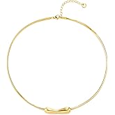 COOLSTEELANDBEYOND Sleek Snake Chain with Organic Curved Bar, Gold Chain Choker Collar Statement Necklace Everyday Wear