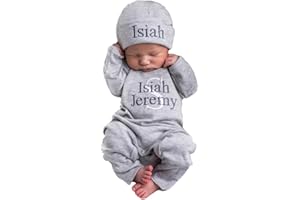 Customized Newborn Baby Coming Home Outfit Set,Custom Embroidered Newborn Romper & Hat Set,Personalized Name Baby Outfit,Perf
