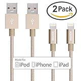 iPhone Charger, IWAVION 2Pack 3FT 8pin Lightning Cable Nylon Braided USB Sync and Charging Cord for iPhone SE 6s plus, 6s, 6 plus, 6, 5s, 5c, 5, iPad Pro, Air, iPad mini, iPod nano, touch - Gold