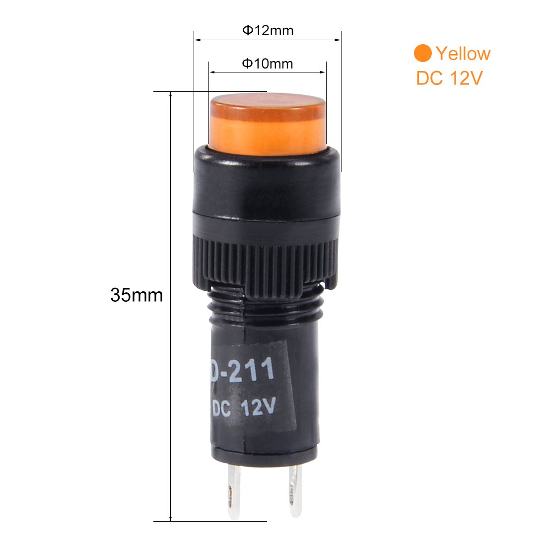 sourcing map Indicator Lights DC 12V, NXD-211 Yellow Neon Bulb, Flush Panel Mount 2/5" 10mm, 10Pcs - Image 3