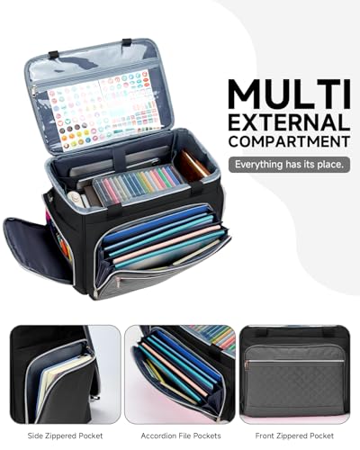 Amythe Rolling Teacher Tote Bag with Accordion File Organizer, 5 Wheels Laptop Briefcase with 15.6" Laptop Compartment, Wheeled Bag for Work, Office, Craft-Black
