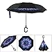BAGAIL Double Layer Inverted Umbrella Reverse Folding Umbrellas Windproof UV Protection Big Straight Umbrella for Car Rain Outdoor with C-Shaped Handle (Blue Flower)