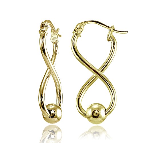Yellow Gold Flashed Sterling Silver Infinity Figure 8 Bead Drop Earrings