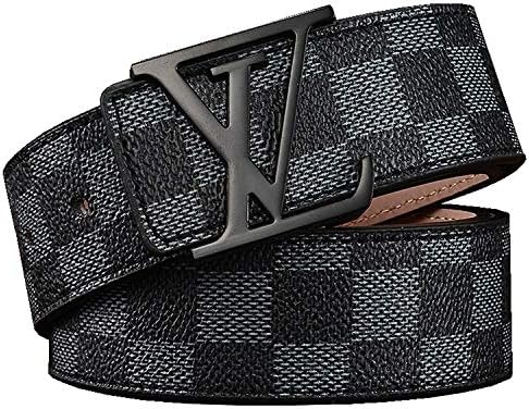 Invictusme Women's Fashion Leather Damier Azur Print Belt