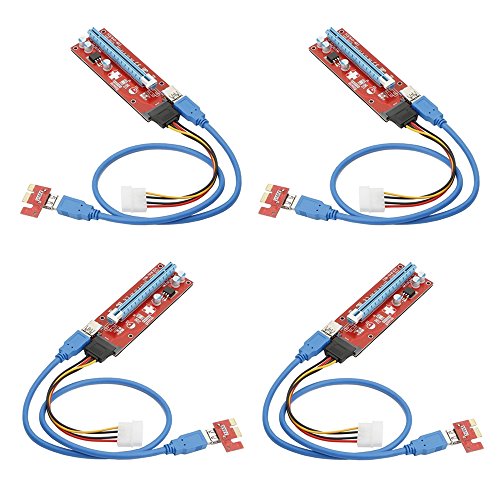 Anxus Mining Dedicated Graphics Card PCI-E 1X To 16X Riser Card 164P With 4 Pin To SATA Power Supply USB 3.0 Cable (4 Pack)