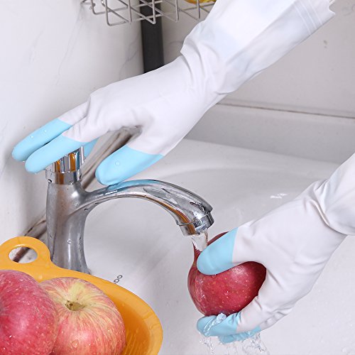 FaSoLa New Rubber Dishwashing Cleaning Multi-Purpose Long Gloves (Small, Blue)