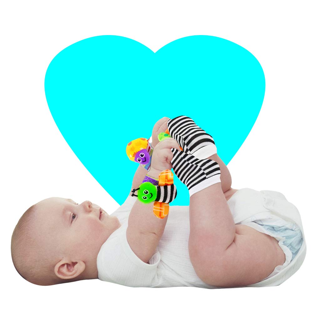 Blige SMTF Cute Animal Soft Baby Socks Toys Wrist Rattles and Foot Finders for Fun Butterflies and Lady bugs Set 4 pcs: Beauty