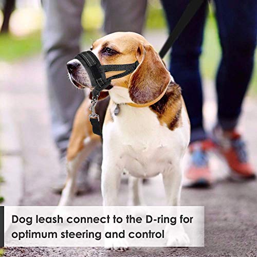 AutoWT Nylon Dog Muzzle, Adjustable Loop, Soft Flannel Padding, Comfortable Breathable Secure Quick Fit Muzzles for Small Medium Large Dog, Prevent from Biting, Chewing and Barking (L, Black) - Thumbnail 5