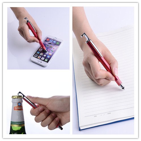 Shulaner 7 in 1 Tech Tool Ballpiont Pen with Ruler, Bottle Opener, Phone Stand, Ballpoint Pen, Stylus and 2 Screw Driver, Multifunction Tool Fit for Mens Gift, Red - Thumbnail 6