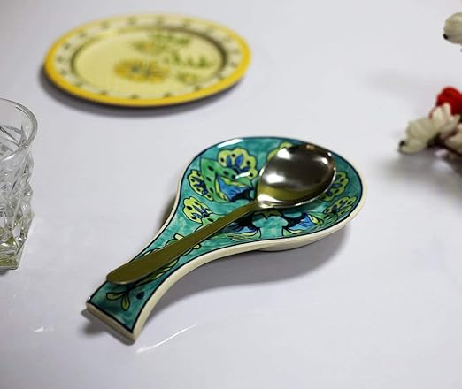 Ceramic Spoon Rest Hand Painted in Green