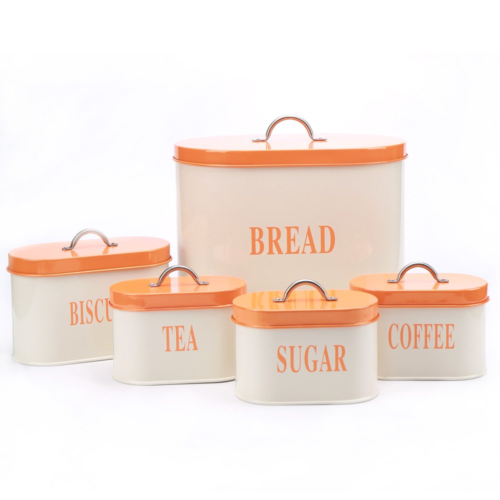 Hot Sale Orange X729 Metal Oval Bread Bin/Box/Container Biscuit Tea