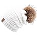 FURTALK Womens Winter Knit Beanie Hat Slouchy Skull Cap Faux Fur Pom Pom Hats Cap for Girls Double Layer Warm Original(One Size White)