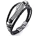 KONOV Mens Womens Genuine Leather Bracelet, Angel Wing Braided Cuff Bangle, Black Silver
