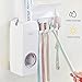 HaloVa Toothpaste Dispenser, Automatic Dustproof Toothpaste Squeezer and Toothbrush Holder Set, Hands Free Toothpaste Squeezer with Sticky Suction Pad for Family Washroom Bathroom, White
