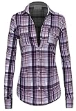 Women's Classic Collar Button Down Long Sleeve Lightweight Cotton Plaid Shirt