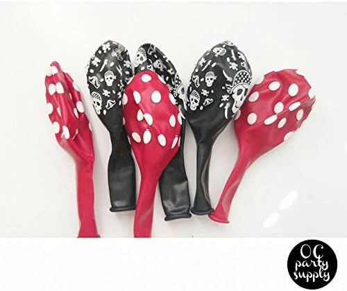 Pirate Balloon Pack, Ahoy Matey, Black and Red Balloons, Polkadot Balloons and Skull Balloon, Party Supplies, Party Decor, Balloons