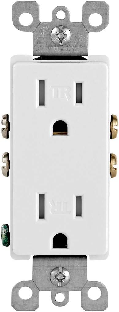 Leviton T5325-WMP 15 Amp 125 Volt, Tamper Resistant, Decora Duplex Receptacle, Straight Blade, Grounding, 10-Pack, White M22-Straight, 125 V, 2 Pole, 3 Wire, 10 pack, 10 Piece - - 