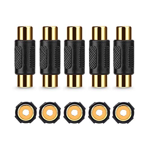 Extractme 10 Pack RCA Coupler Audio Video RCA Female to Female Adapter Gold