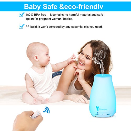 Diffuserlove MAX 220ML Essential Oil Diffuser Ultrasonic Remote Control Aromatherapy Diffuser Mist Humidifiers with 7 Color LED Lights and Waterless Auto Shut-off for Bedroom Office House Kitchen Yoga