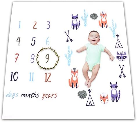 Baby Monthly Milestone Blanket for Newborn Baby Boy Girl, Reusable Infant Baby Swaddling Blanket for Photography, New Mom Baby Shower Gifts(Leaf-like Frame Included)