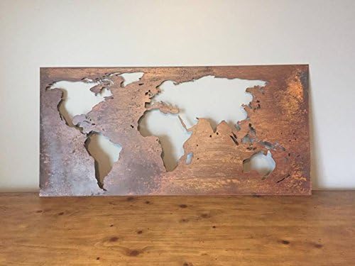 Patina finish laser cut world map.