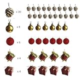 BANBERRY DESIGNS Mini Christmas Ornaments - Assorted Set of 40 Ornaments - Gold Mini Ball Ornaments - Pine Cones and Presents - Mini Red Drums - Each Ornament is About 1/1/2" Dia