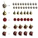 BANBERRY DESIGNS Mini Christmas Ornaments - Assorted Set of 40 Ornaments - Gold Mini Ball Ornaments - Pine Cones and Presents - Mini Red Drums - Each Ornament is About 1/1/2" Dia