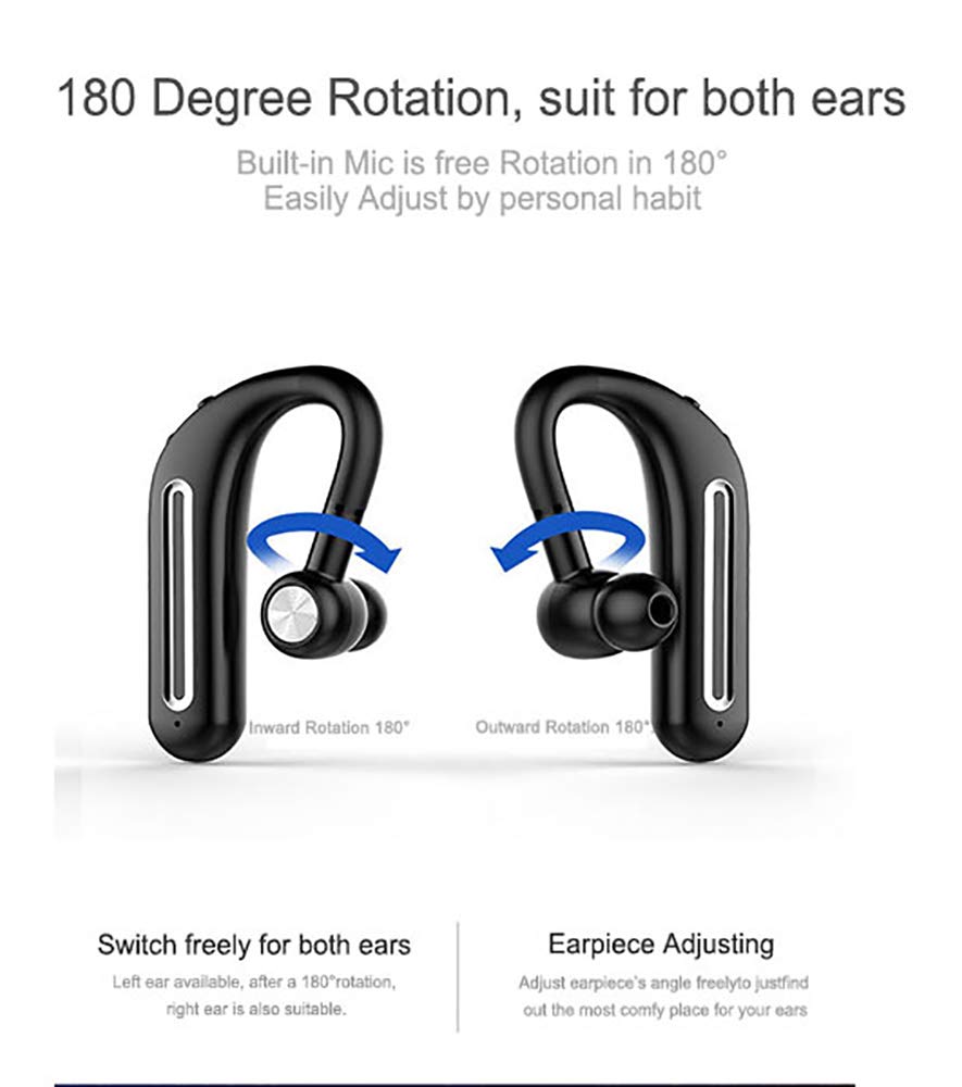 SLUB True Wireless Bluetooth 4.2 Single Waterproof Earbud with Lightweight Microphone HD Stereo 15 Hours Play Time Noise Cancelling Ear-Hook Sport Headset for Cell Phone(Black)