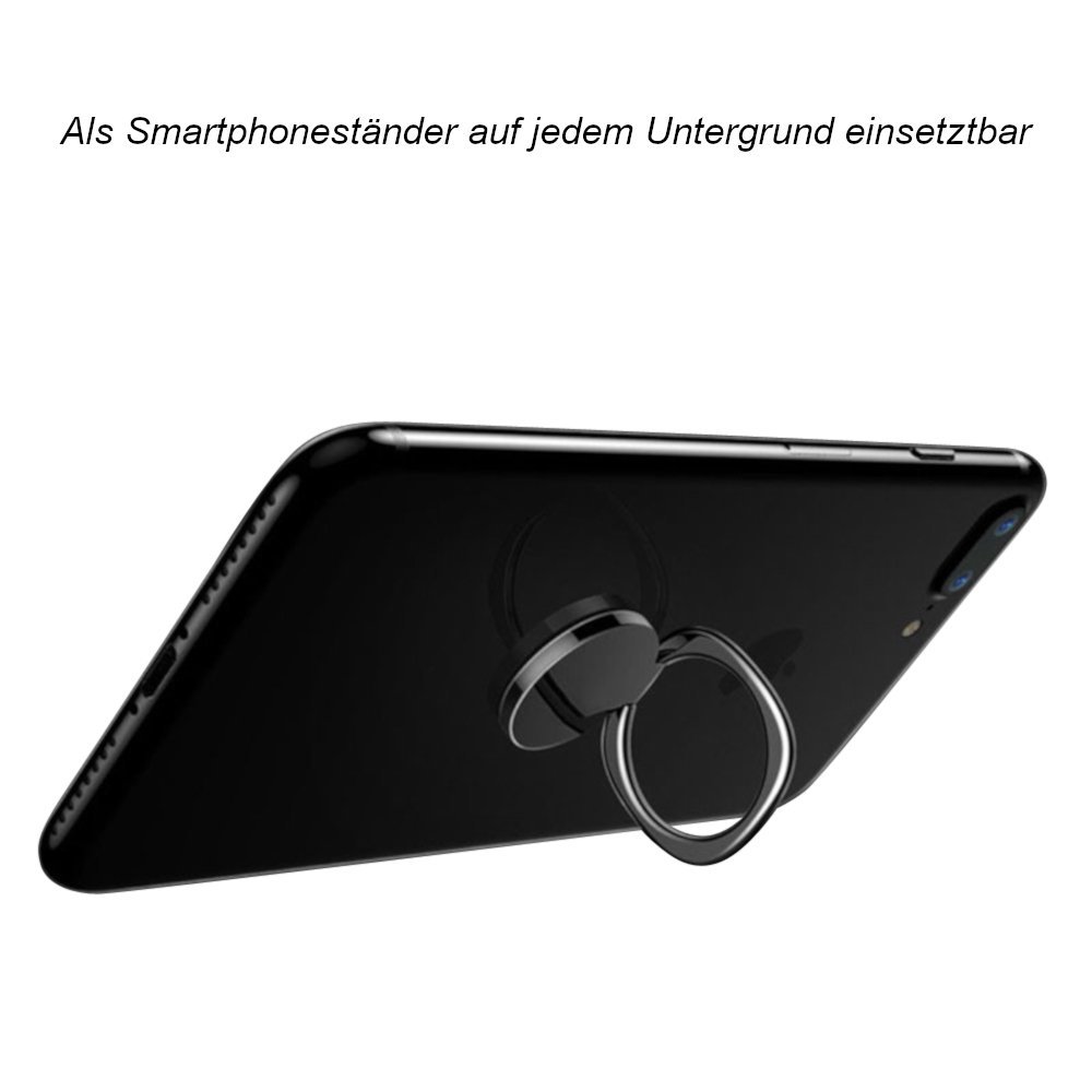 DoJuScho Smartphone Ring 360° drehbahre Fingerhalterung Smartphone Ständer Halter Ringhalterung Auto Selbstklebend für Optimale Einhandbedienung Selfi Handyhalterung (Schwarz)