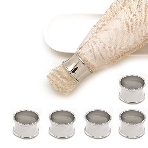 LuReen Napkin Rings Set of 6 for Home Kitchen Dining Room Table (Silver Concave)