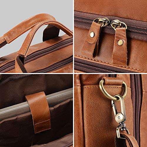 BAIGIO Men's Leather 17" Laptop Business Briefcase Shoulder Tote Bag Portfolio Satchel Lawyers Briefcases for Men (Tan-2) - Thumbnail 4