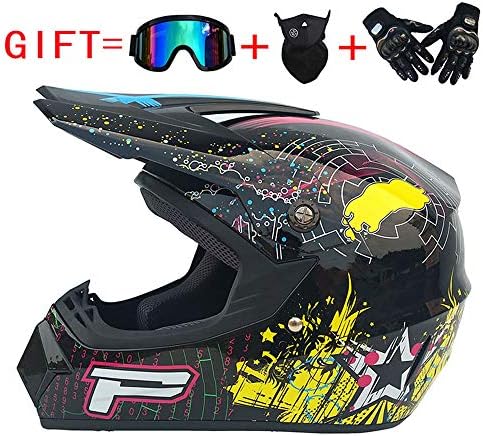 Youth Motocross Helmet,Adult Motocross Helmet, Helmet for Scooter ATV Cross Country, Distribution Goggles Cross Country Gloves and mask(S M L XL),XL