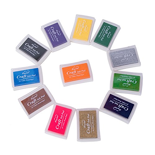 CHuangQi Children's Stamps Ink Pad Sets, Non Toxic Water Soluble Multi Color Ink, Custom Rubber Stamps for Making Scrapbooking (Set of 12)
