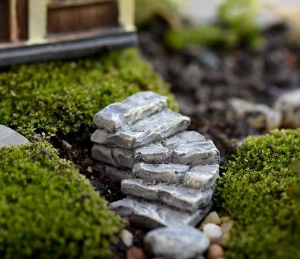 Light Grey : 2pcs Stone steps Road Small staircase fairy garden miniatures for terrariums ornament resin manualidades mini jardim