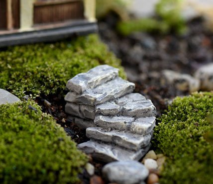 Light Grey : 2pcs Stone steps Road Small staircase fairy garden miniatures for terrariums ornament resin manualidades mini jardim