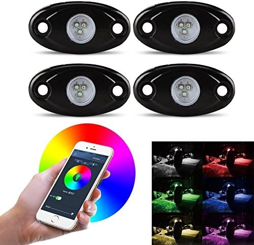 Wayrank 4 Pods RGB LED Rock Light Kits for Car Jeep Off Road Truck ATV SUV Boat Underbody Glow Trail Rig Lamp