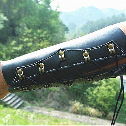 Refaxi Archery Armguard Traditional Cow Leather Bracer for Longbow and Recurve Bow (Black)