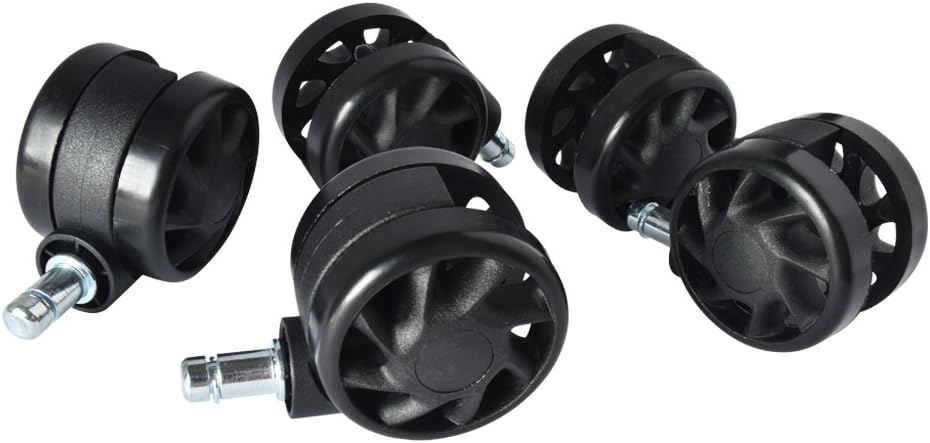 KAPOGEE KC-102 Highest Quality High/Low Temperature Design Casters for Office Chairs, Large 60mm (2 3/8"), Durable P6 Polyamide Material, 11mm Standard Stem, Set of 5, Safe on Hardwood Floors & Low-Pile Carpet