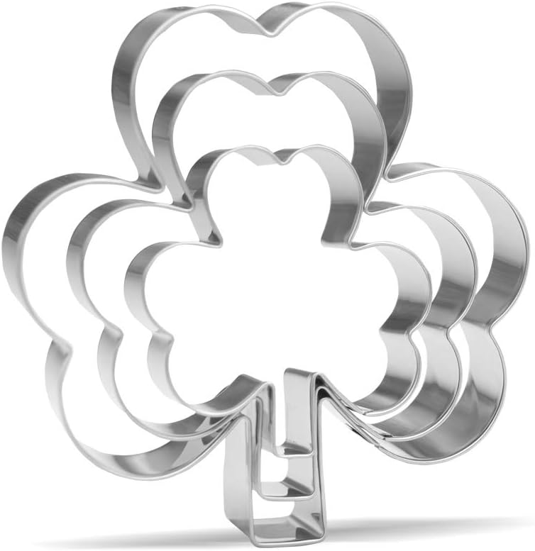 Clover Cookie Cutter - 3 Piece - Stainless Steel, Silver, 11.1, 8.8, 6.3 cm