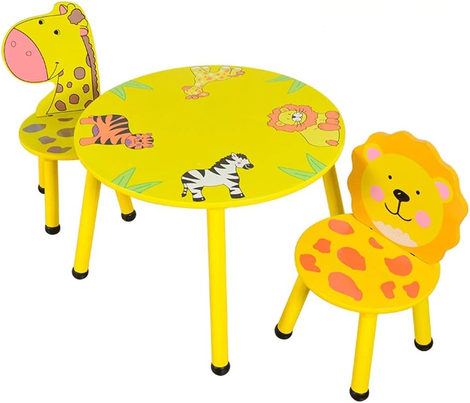 Mhjmijb Kids Wooden Table and Chairs Set - Childrens Toddler Animal Jungle Themed Gift,Kids Children Table and Chairs Set for Study, Activity Garden Indoor (Color : A)