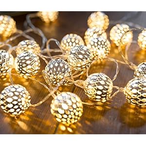 CozyHome Led-lichtketting op batterijen, 5 meter totale lengte met timerfunctie, 20 leds, warmwit, Oosterse zilveren…