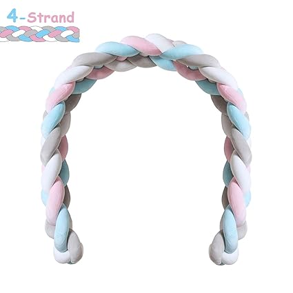 Minetom 220CM Bettumrandung Baby Krippe Stoßstange Krippe Baby Nestchenschlange 4 Weben Bettumrandung für Babybett Bettaussta