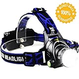 LED Headlamp with Rechargeable Batteries, 3 Modes, Super Bright Light for Hard Hat, Hiking, Fishing & More by Monger-Trend