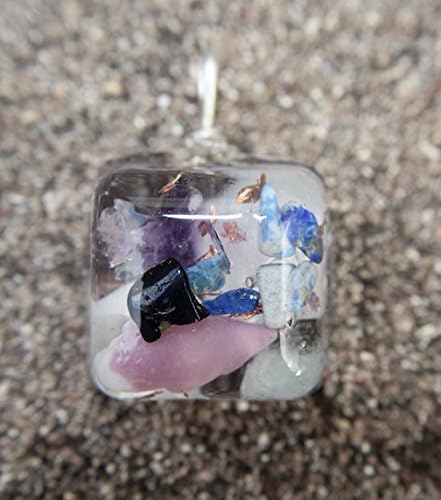 Hawaiian Healing Orgonite: Orgone Energy Pendants for Headaches and Migraines with Hematite, Lapis Lazuli, Aquamarine and Amethyst (Small Square)