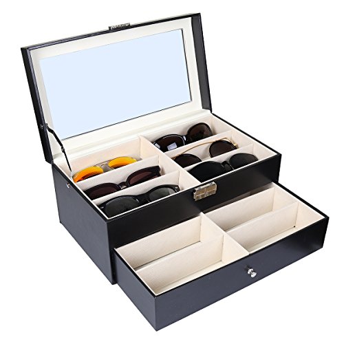 Goetland PU Leatherette Sunglasses Eyewear Organizer Display Storage Case Box, 12 Grids