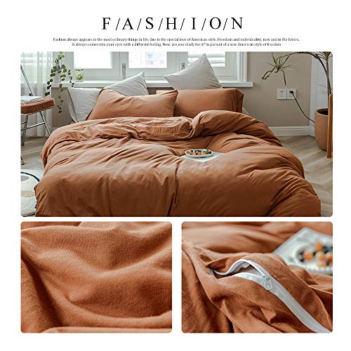 Caramel Pumpkin Duvet Cover Queen Jersey Knit Cotton Duvet Cover Terracotta Bedding Set Rust