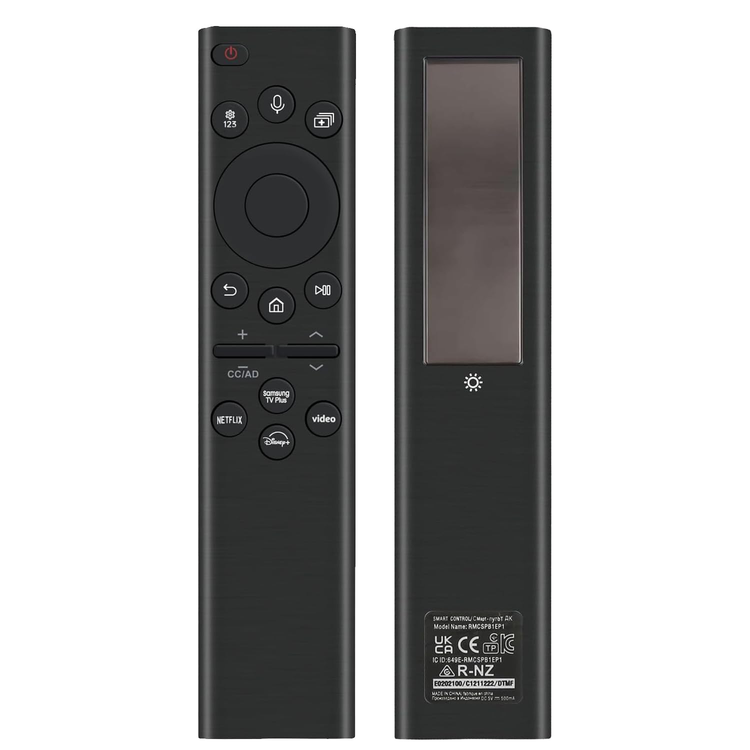 Rechargeable TV Remote for Samsung Smart TVs, Replacement for All 2019-2025 Samsung TV Remote Control with Voice Control. USB-C Fast Charging. Solar Charging. 2-Year Warranty.