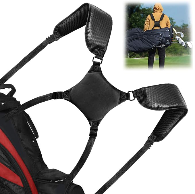 AMRTA Golf Bag Shoulder Strap Replacement Support Holder Rack Durable Strap Both Shoulders Golfer Keeper Adjustable Support Frame (Black)